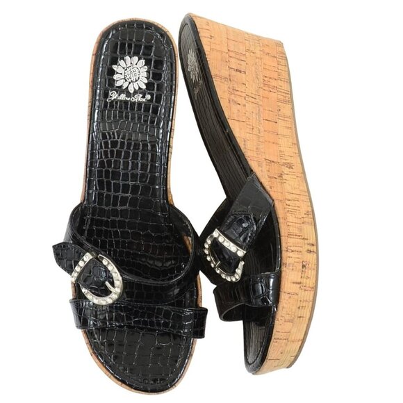 Yellow Box Amber Cork Wedge Moc Croc Buckle Detail Sandals Size 11 - Picture 1 of 10